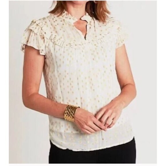 CK Bradley Silla Top NWT Off White Metallic Gold Accents Retail $168 Size S - Picture 2 of 10